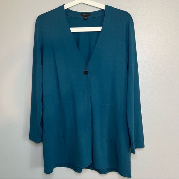 J. JILL WOMEN'S TUNIC TEAL KNIT ONE BUTTON CARDIGAN SWEATER LG SLEEVE Size XS S - Picture 1 of 9